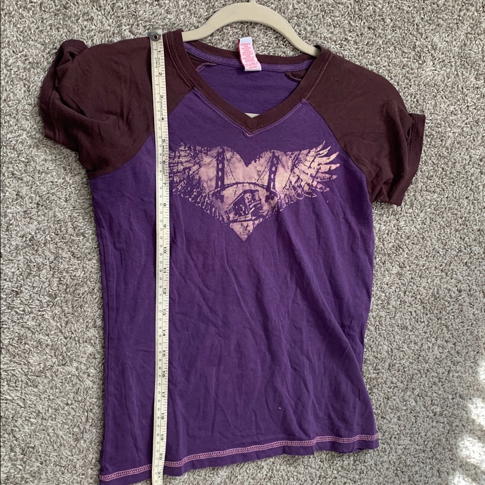 Y2K Hyp Wings Graphic Brown Purple Short Sleeve Shirt - Picture 6 of 7